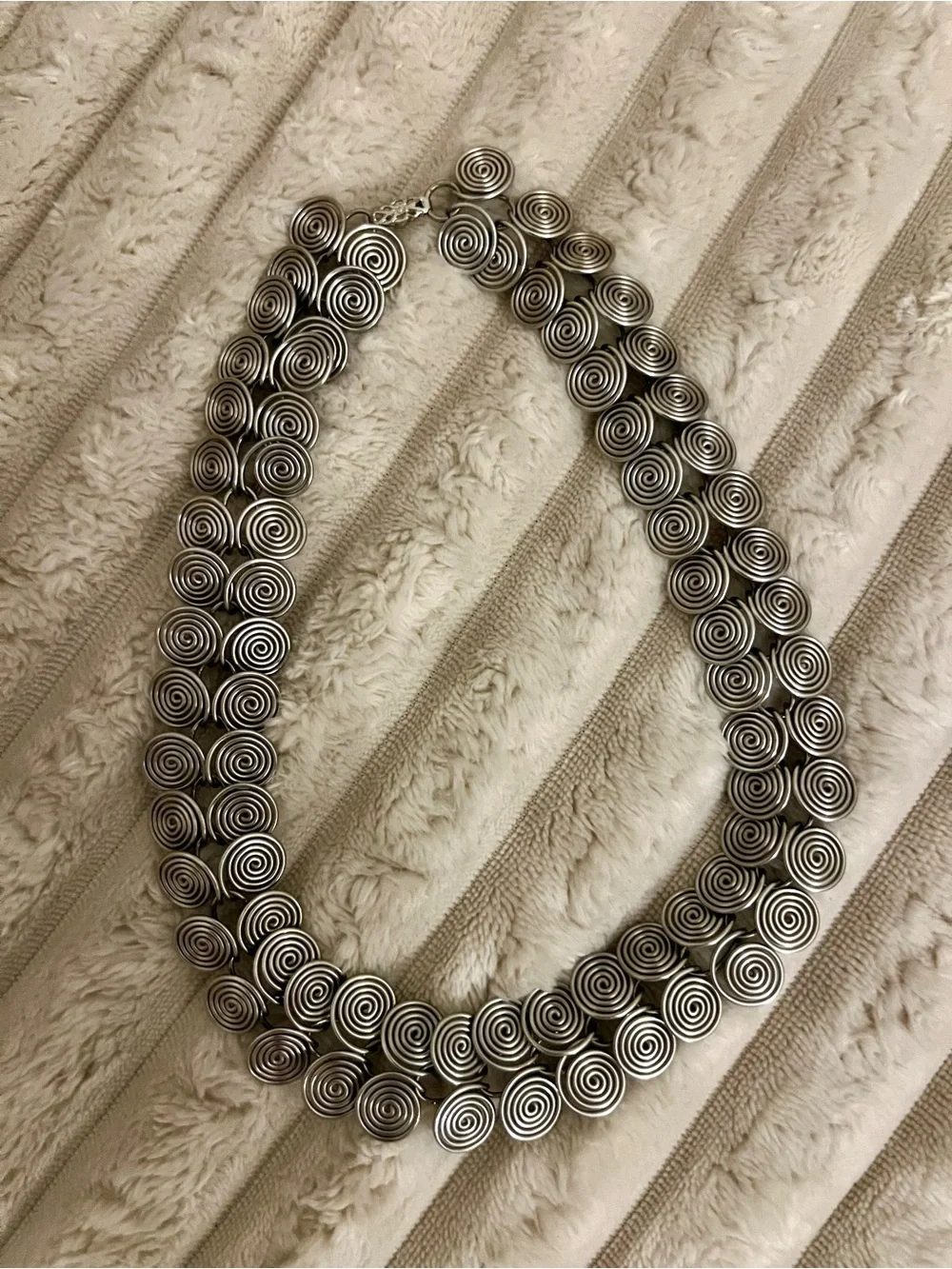 Vintage Silver Spiral Link Necklace - Double Strand